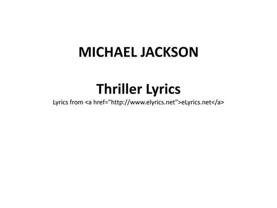 Michael Jackson Thriller Pdf