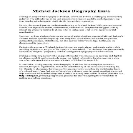 Michael Jackson Biography Essay. Michael Jackson and the Creation 