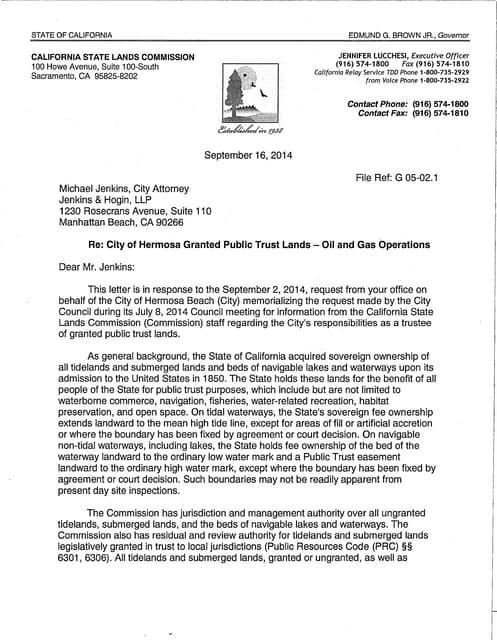 California State Lands Commission - City of Hermosa Beach State Tidelands Trust
