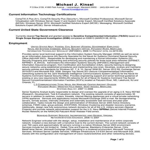 Michael kinsel resume (ts sci - ssbi)_march 2013 - current certifications - l...