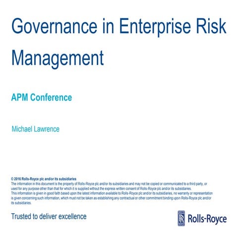 Governance in Enterprise Risk Management, presented by Michael Lawrence, 10th...