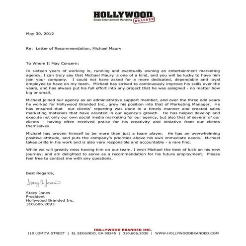 Michael Maury - Letter Of Recommendation