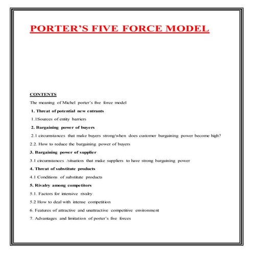Michael porter's five force model ( porter's competitive enviroment analysis)