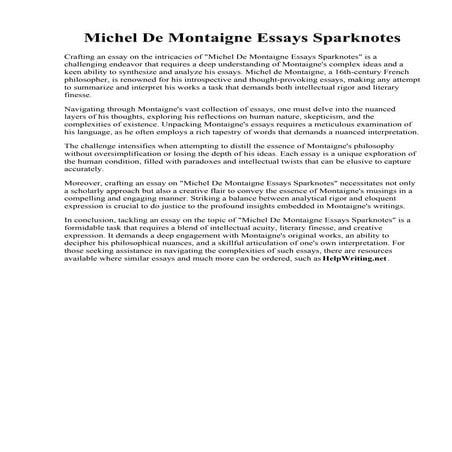 Michel De Montaigne Essays Sparknotes