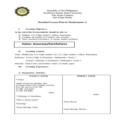 Lesson Plan In Mathematics 3