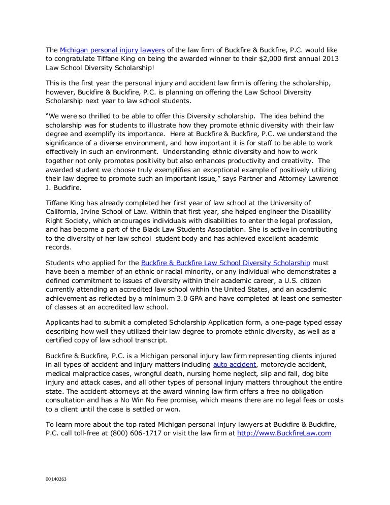 Michigan Personal Injury Lawyers Announce Winner Of Diversity Sc Narrative Essay Topics For High School Students also About English Language Essay How To Learn English Essay