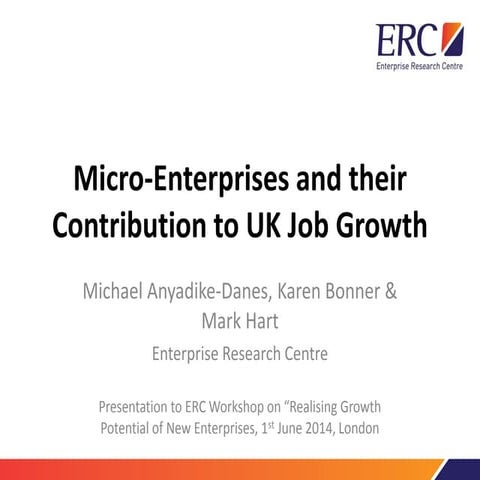 Micro enterprises and their contribution to job growth 2014. bonner, anyadike...