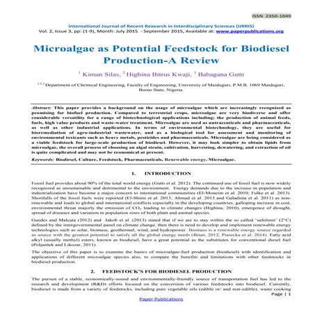 Microalgae as Potential Feedstock for Biodiesel Production-A Review