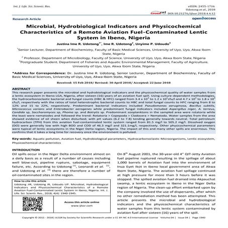 Microbial, Hydrobiological Indicators and Physicochemical Characteristics of ...