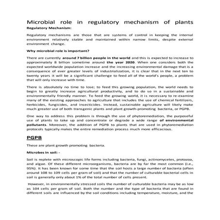 Microbial role in regulatory mechanism of plants