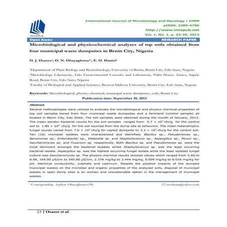 Microbiological and physicochemical analyses of top soils obtained from four ...
