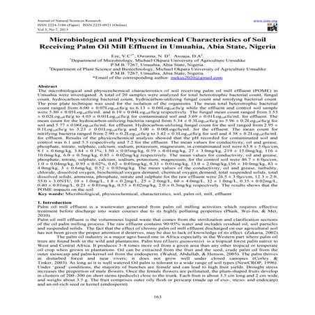 Microbiological and physicochemical characteristics of soil receiving palm oi...