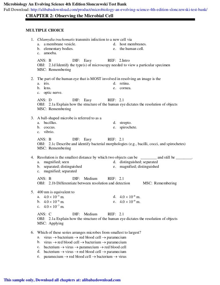 Microbiology An Evolving Science 4th Edition Slonczewski Test Bank