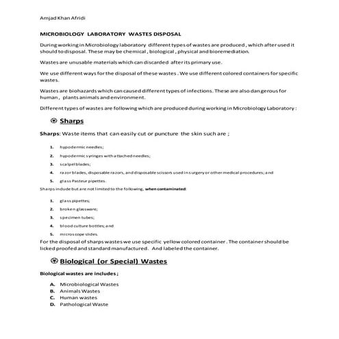 Microbiology laboratory wastes disposal | DOCX