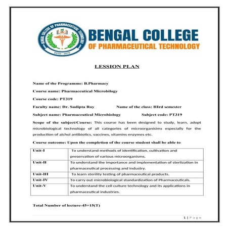 Microbiology Lesson Planning. 2024 short