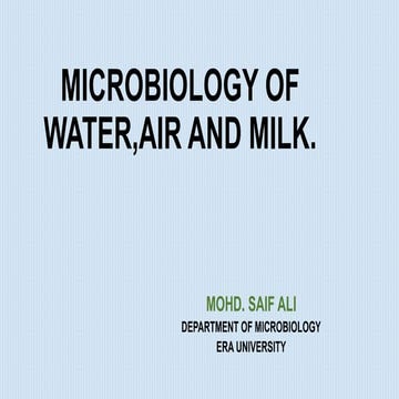 Microbiology of water, air and milk