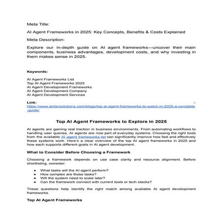 AI Agent Frameworks in 2025: Key Concepts, Benefits & Costs Explained