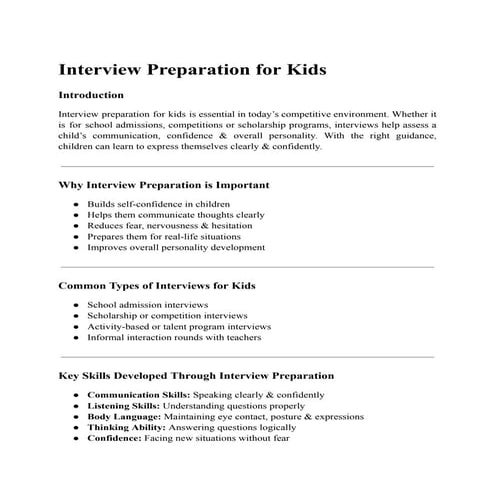 Kids Interview Preparation Program - LearnifyU | PDF