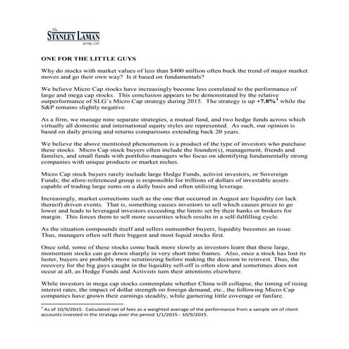 ONE FOR THE LITTLE GUYS 