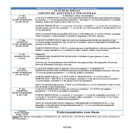 Microciclo de entrenamiento tenis