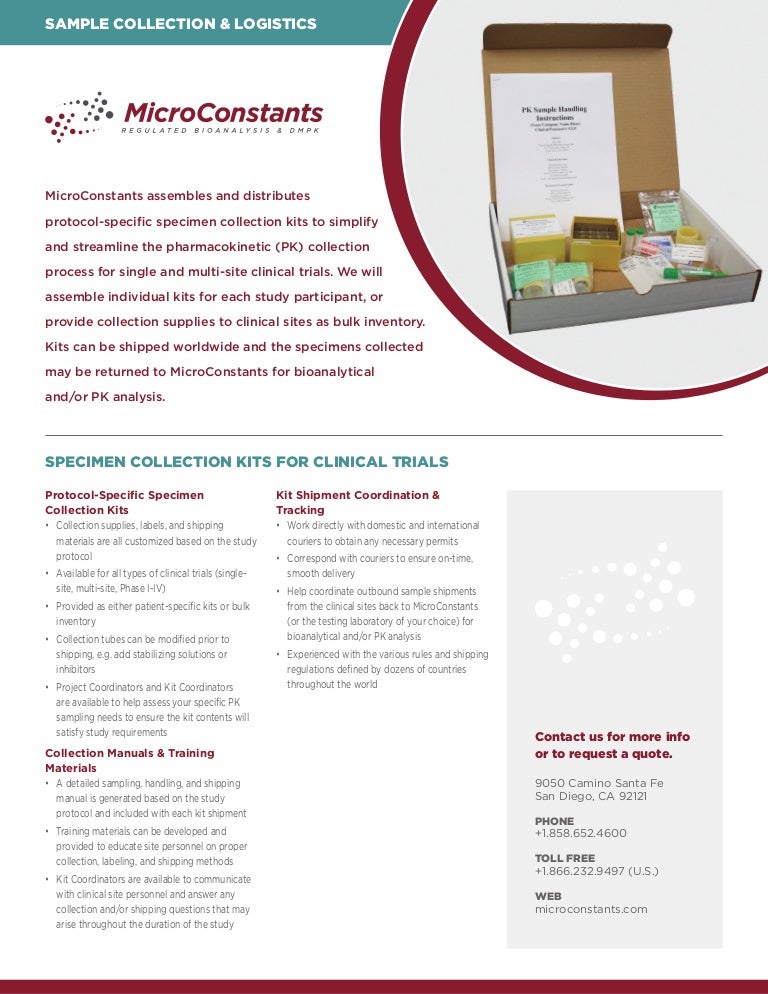 Specimen Collection Kits for Clinical Trials MicroConstants