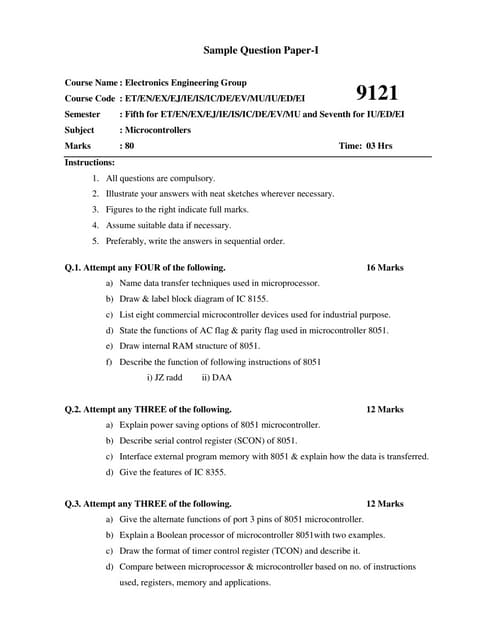 Microcontrollers   80 Marks Sample Question Paper