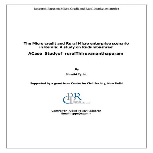 The Micro credit and Rural Micro Enterprise Scenario in Kerala: A study ...