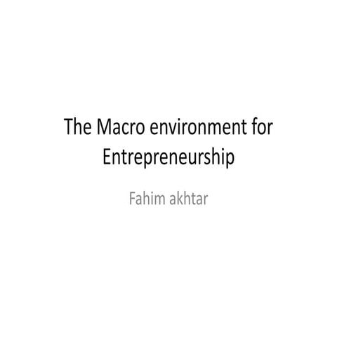 Macroeconomiccs of Entrepreneurship