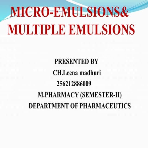 Micro emulsions and multiple emulsions