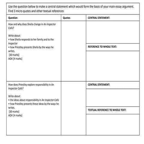 Exam Questions An Inspector Calls