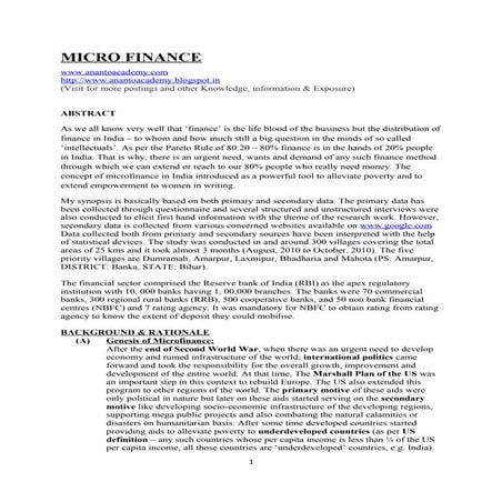 Micro Finance - A Critical Analysis