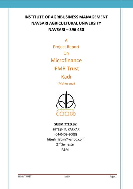 Microfinance (IFMR Trust, Kadi)