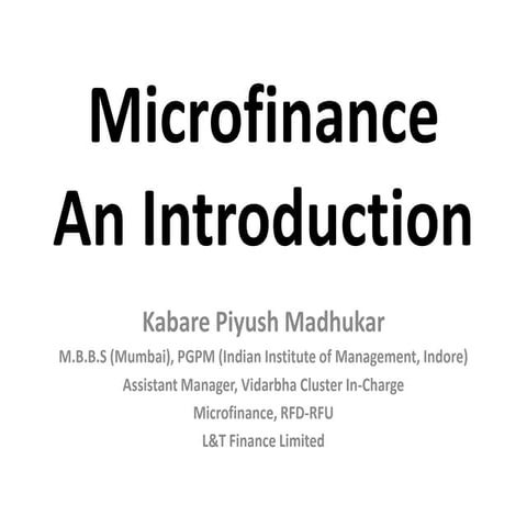 Microfinance An Introduction