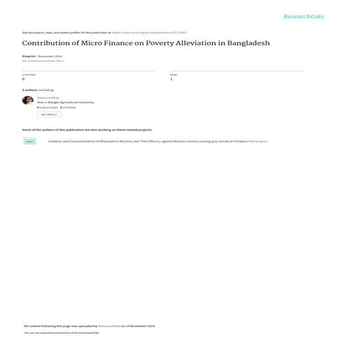 Contribution of Micro Finance on Poverty Alleviation in Bangladesh