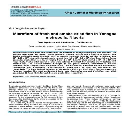 Microflora of fresh and smoke dried fish in yenagoa