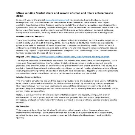 Micro Lending Market analysis of size and demand by 2033 | PDF