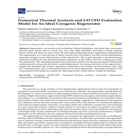 Numerical Thermal Analysis and 2-D CFD Evaluation Model for An Ideal ...