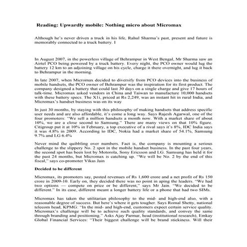 Micromax case study - operations management