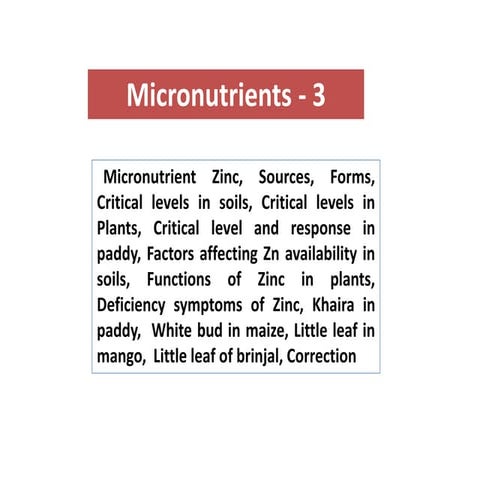 Soil fertility and fertilizer use micronutrients