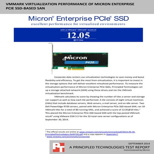 VMmark virtualization performance of Micron Enterprise PCIe SSD-based SAN