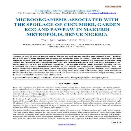 Isolation and characterization of bacteria from fruits and vegetables ...
