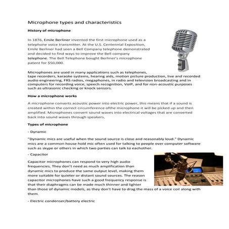 Microphone types and characteristics