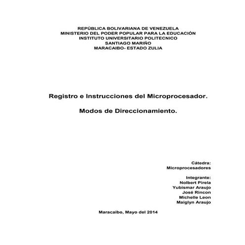 REGISTRO E INSTRUCCIONES DEL MICROPROCESADOR, MODOS DE DIRECCIONAMIENTO. 