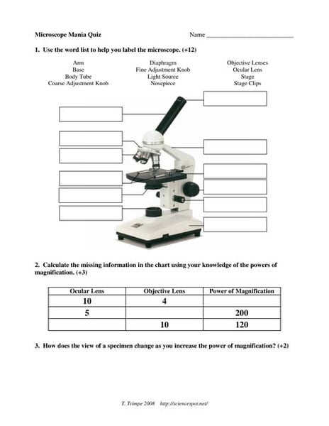 Microscope labeled diagram