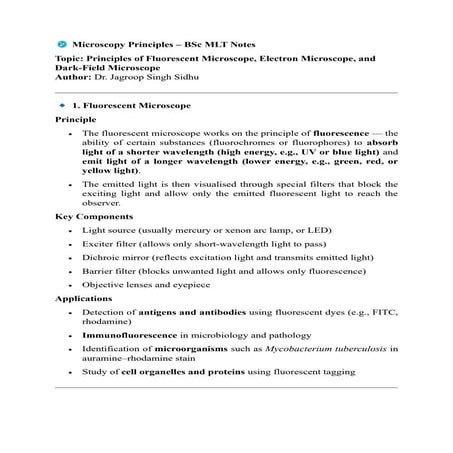 🧫 Microscopy Principles Microbiology pdf notes