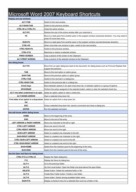 Microsoft word-2007-keyboard-shortcuts