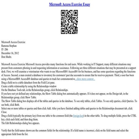 Microsoft Access Exercise Essay