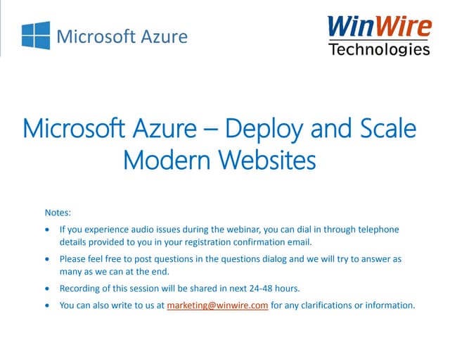 Microsoft Azure: Deploy and Scale Modern Websites