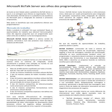 Microsoft BizTalk server aos olhos dos programadores