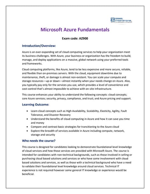 Microsoft certified azure fundamentals   exam code az-900
